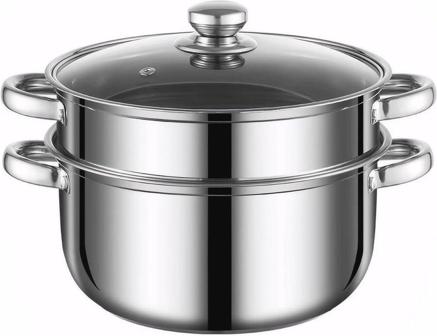 2 Tier Stoomboot voor Groente en Dumplings 24cm RVS Geschikt voor Inductie en Oven