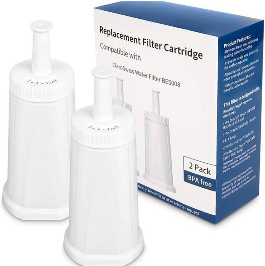 2 stuks waterfilter geschikt voor Sage koffiemachine SES008WHT0NEU1 BES008 filtervervanging geschikt voor Barista SES810 SES875 SES880 SES920 SES980 SES990 Barista Express