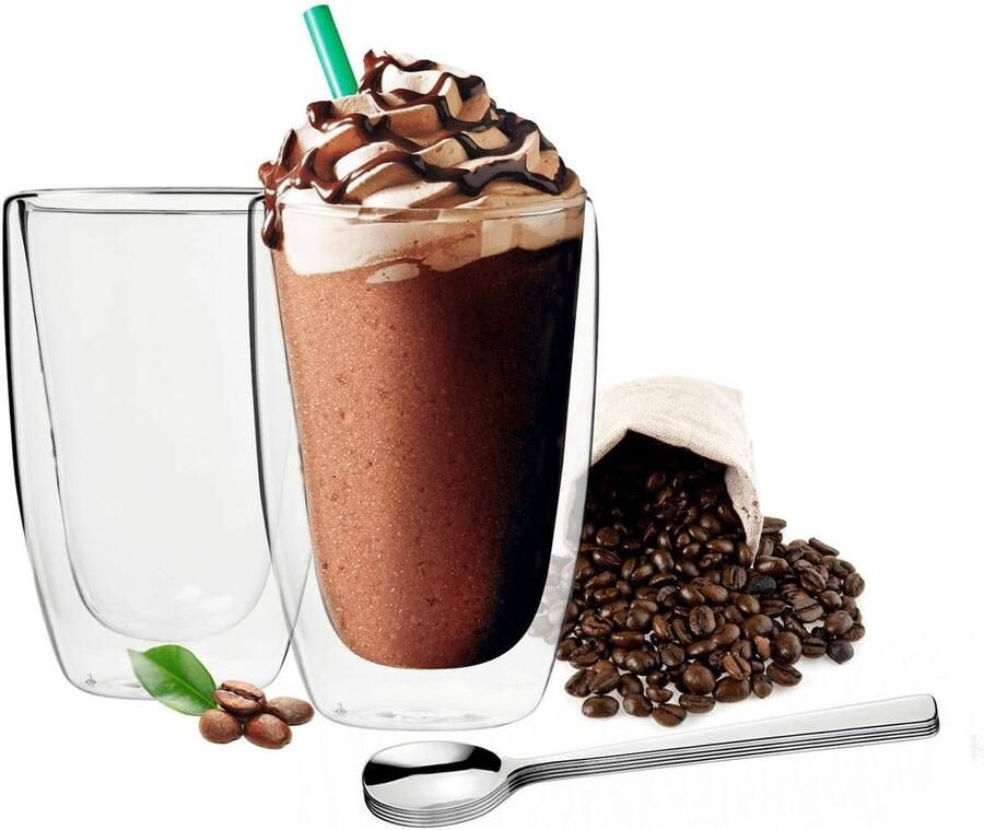 2 x 450 ml dubbelwandige latte macchiato glazen koffieglazen theeglazen 2-6-delig (2-delig)