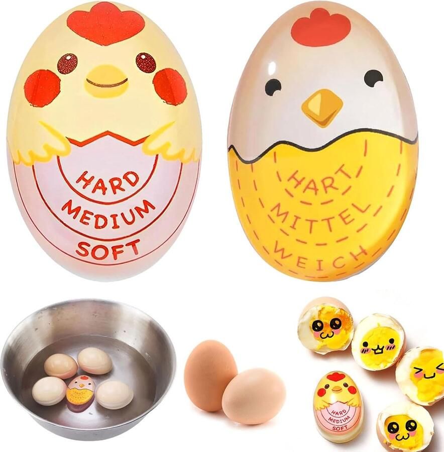 2 x Eiertimer voor Koken Hard Medium Zacht Gekookte Eieren Timer voor Water Eivariatie op Basis van Temperatuur Modern
