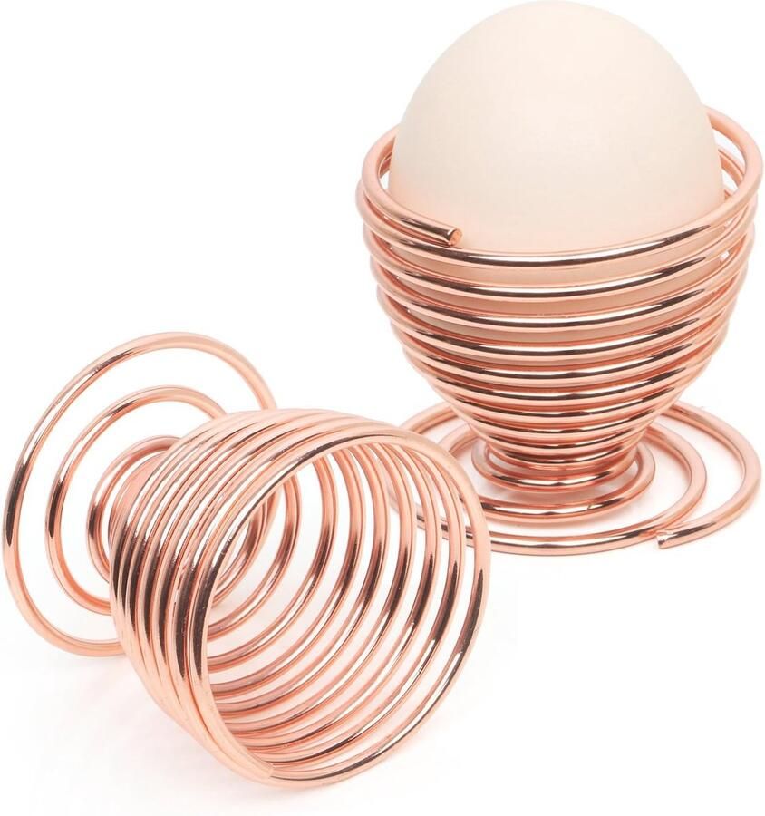 2 x roségouden eierdopjes spiraalvormige veer staaldraad gekookte eierhouderset roségouden keukenaccessoires lichtgewicht modern chroomontwerp