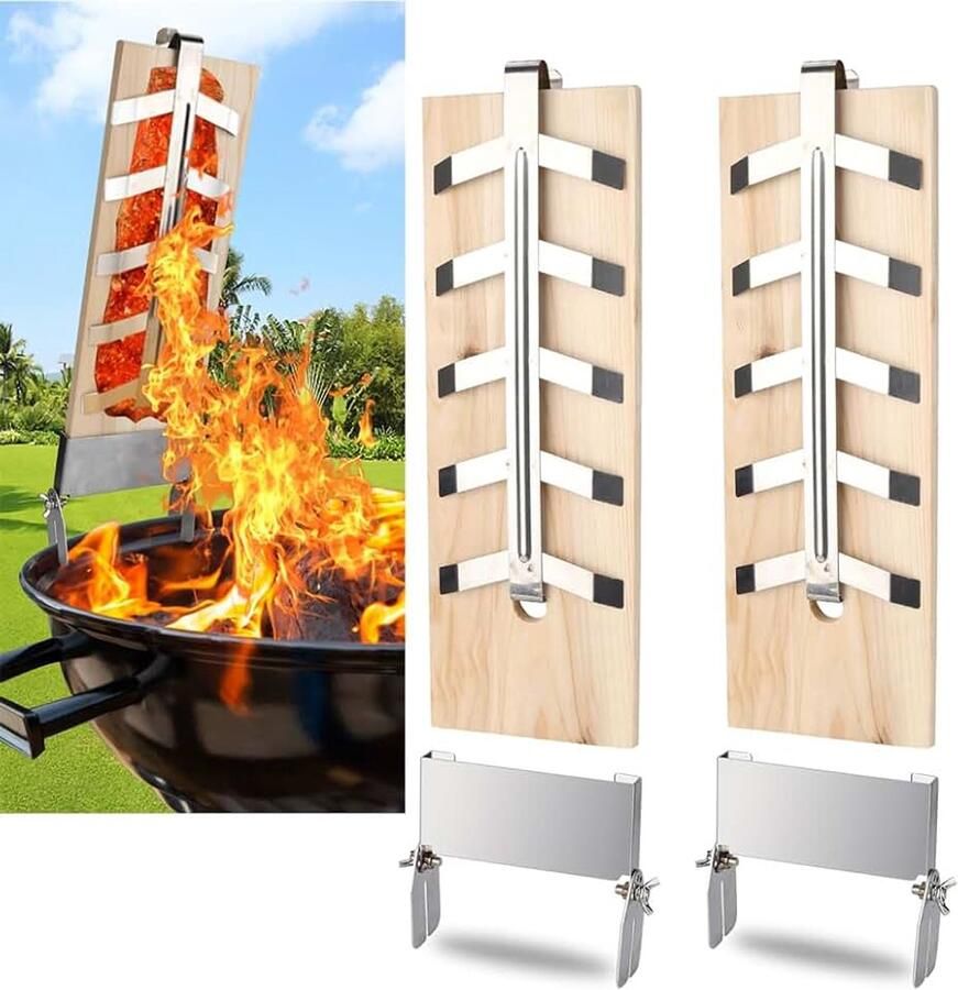 2 x zalmplanken met houder rookplank zalmplank cederhouten grillplank cederhouten plank met stabiele roestvrijstalen houder voor vuurschaal en grill