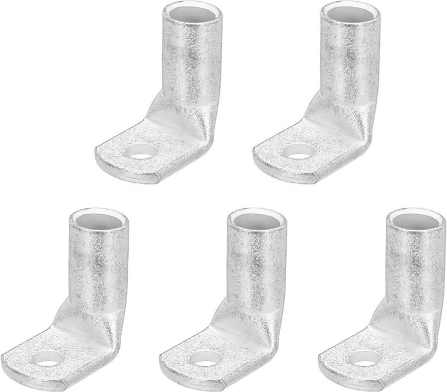 2 0 AWG 1 4 inch koperen kabelschoenen 90 graden gebogen batterijkabeluiteinden ringverbinder blank koperen oog voor levering (zilver 5 stuks)