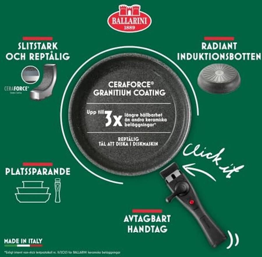 20 cm Keramische Koekenpan met Afneembare Handgreep Geschikt voor Inductie