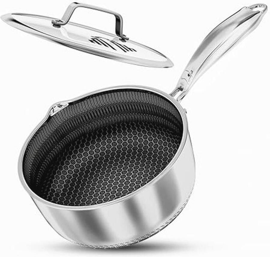 20 cm Kookpan met deksel Antiaanbakpan voor inductie gas elektrische kookplaten Kookpot met schenktuit Blijft koel Ondersteuning voor langdurig gebruik Chemisch vrij