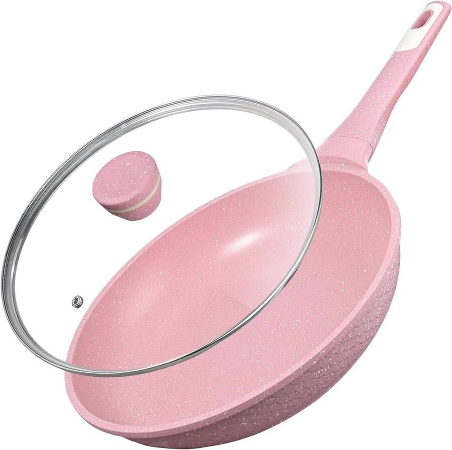 20 cm Roze Braadpan met Deksel Antiaanbaklaag en Geschikt voor Alle Warmtebronnen