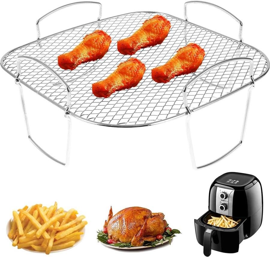 20 cm vierkant airfryer rooster roestvrijstalen rooster voor het bereiden en drogen van gerechten toastrooster airfryer accessoire vaatwasmachinebestendig geschikt voor bakken in de airfryer