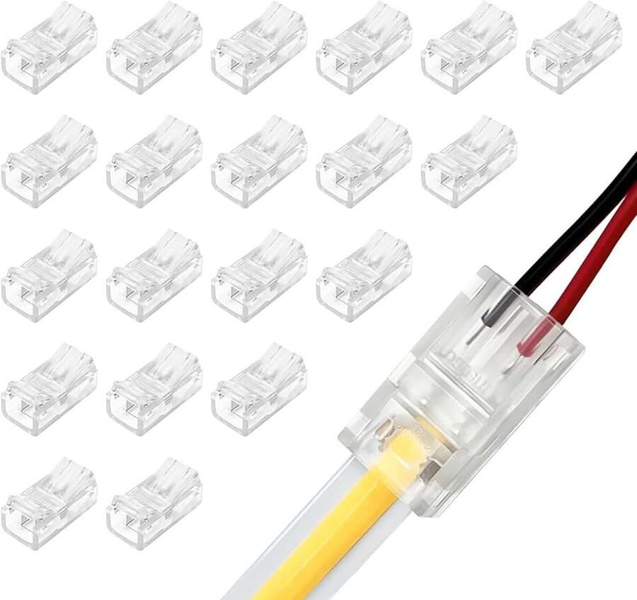 20 stuks 2-pins 8 mm LED-stripconnectoren transparante soldeerloze COB-verlichtingsadapter gapless strip naar draad snelconnectoren verlengterminal voor LED-COB-stripverlichting