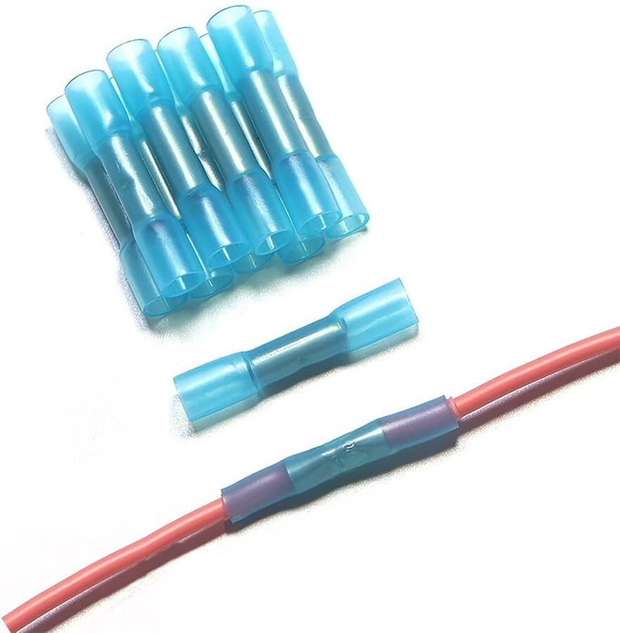 20 stuks 22-16 AWG waterdichte kabelverbinders BHT1.25 stootverbinders met krimpkous kabelverbinder geïsoleerde waterdichte krimpverbinders krimpverbinder blauw