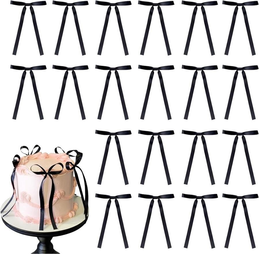20 stuks Cupcake Toppers met Strik Cupcake Prikkers voor Bruidsdouche Babyshower Taart Dessert Prikkers Decoratie voor Babymeisje Verjaardag Bruiloft