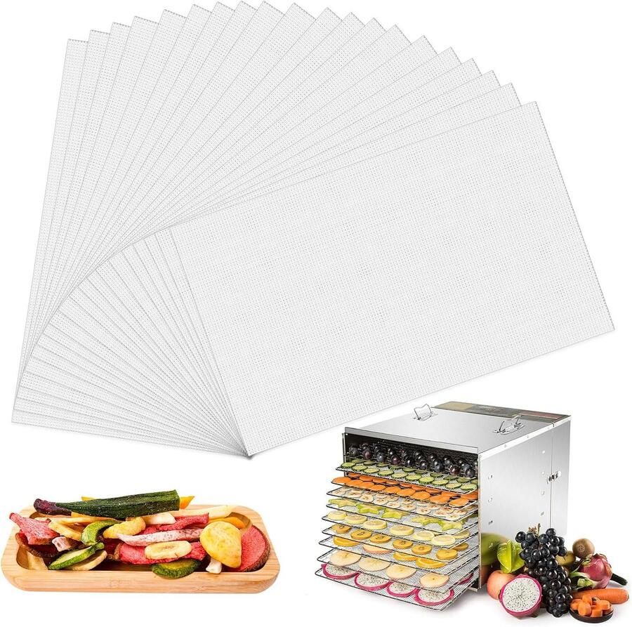 20 stuks droogfolie voor droogautomaat 27 x 17 cm siliconen anti-aanbak dehydrator bladeren herbruikbaar fruitleer mat stoompan mesh voor fruitdroger rechthoekig ronde