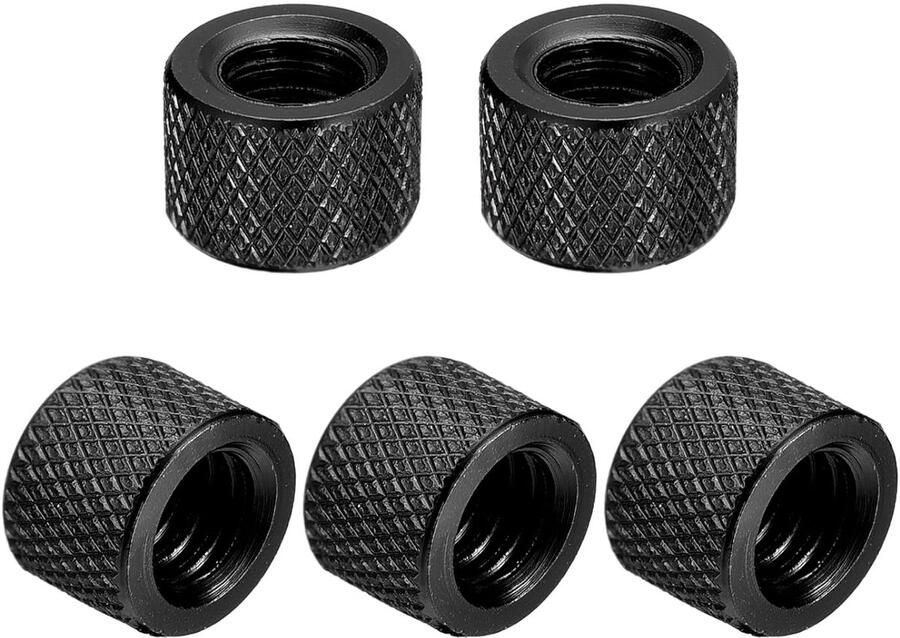 20 stuks gekartelde moeren 1 4 inch 20 x 10 mm handdoorgangsgatmoer van aluminiumlegering diamant gekartelde doorgangsgatmoer voor camerastatief glanzend zwart