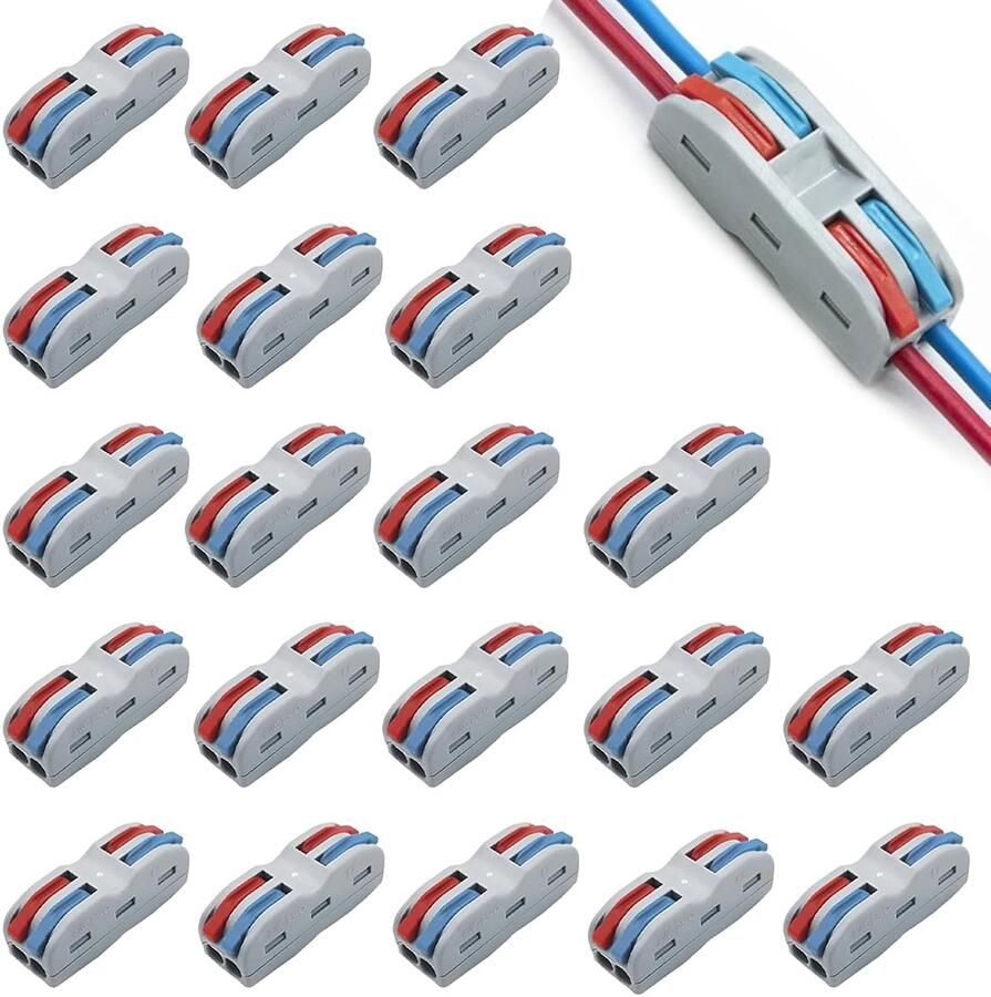 20 stuks kabelverbinders verbindingsklemmen met hendel kabelverbinders 2-polige steekklemmen voor kabels 0 08-4 mm² voor 18-22 AWG-kabel kroonluchterklemmen krimpstekkerverbinding voor auto led