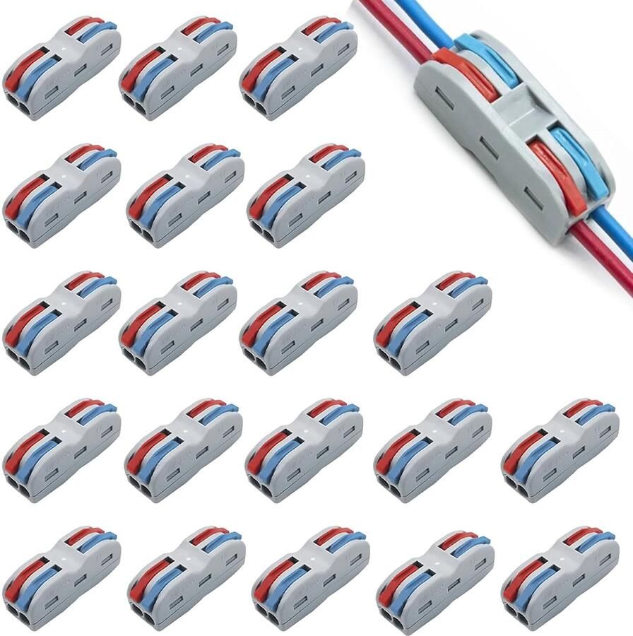 20 stuks kabelverbinders verbindingsklemmen met hendel kabelverbinders 2-polige steekklemmen voor kabels 0 08-4 mm² voor 18-22 AWG-kabel kroonluchterklemmen krimpstekkerverbinding voor auto led