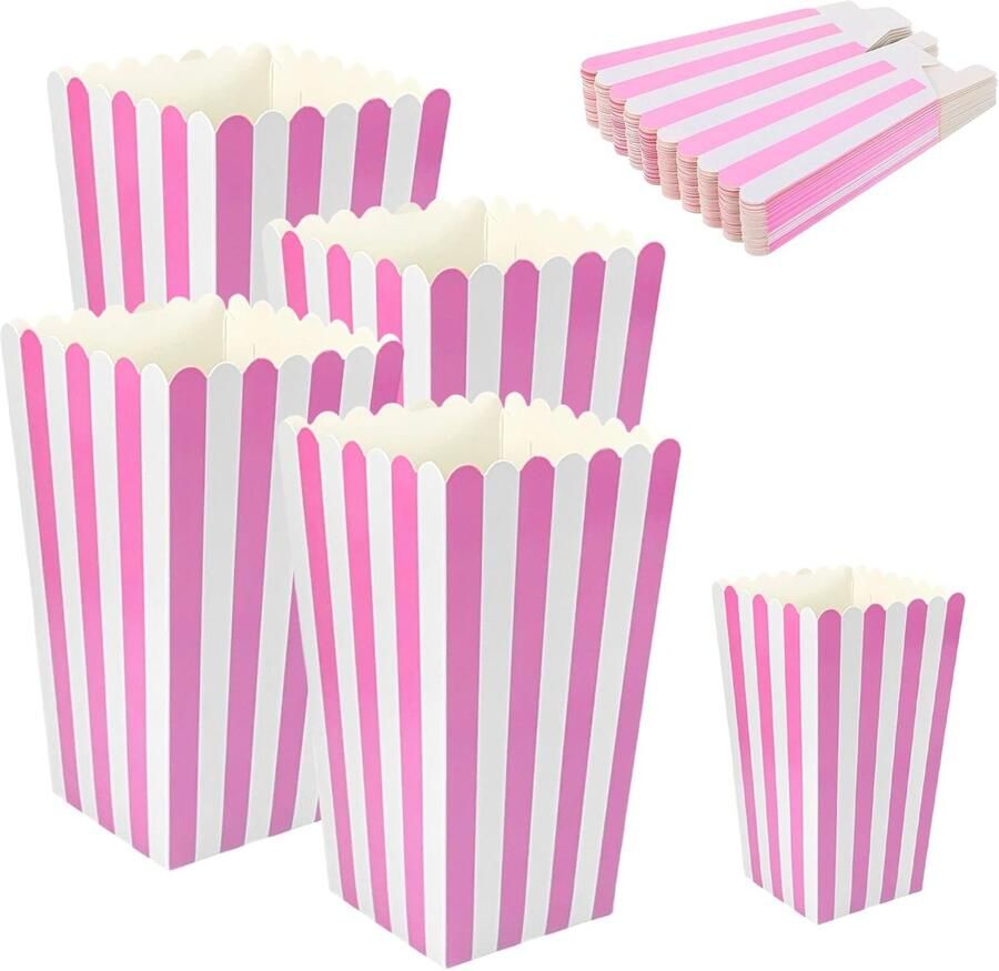 20 Stuks Popcorn Dozen Roze en Witte Papieren Emmers voor Feestjes