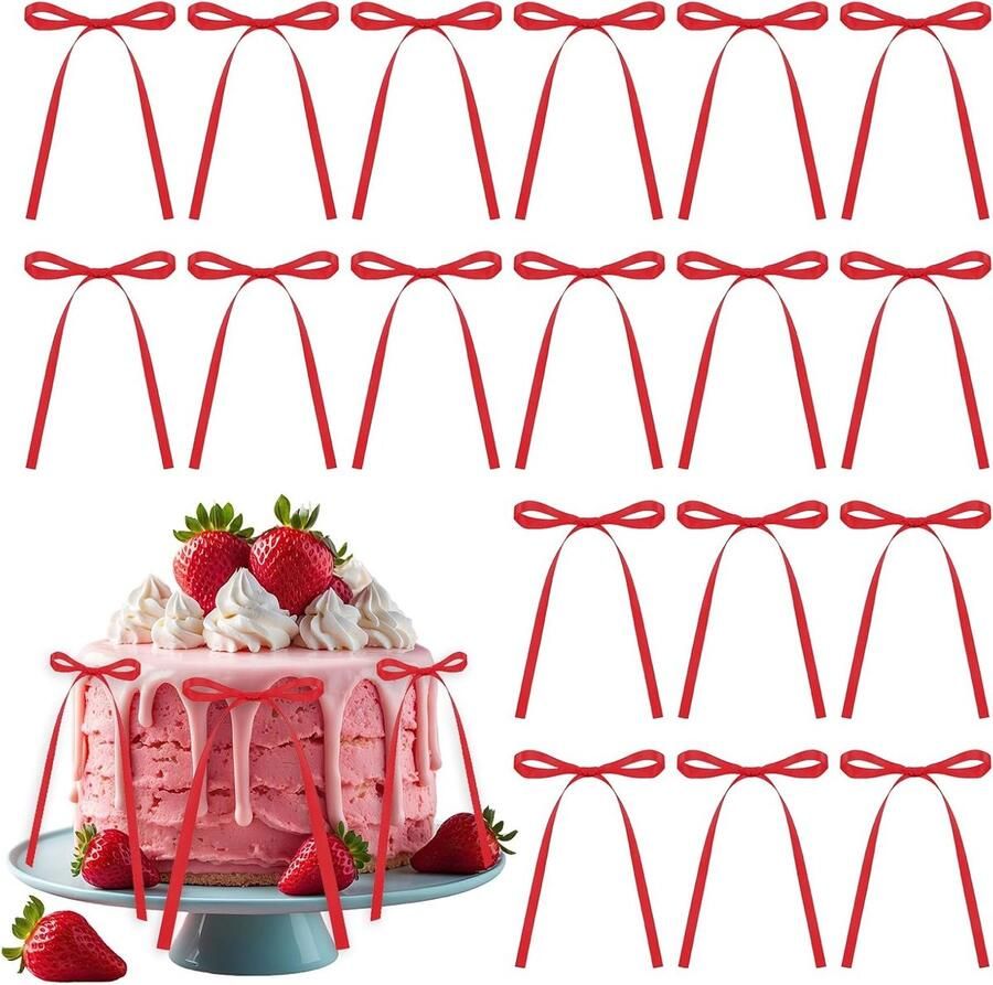 20 Stuks Rode Strik Cake Decoraties voor Cupcakes Taarten en Feestjes Perfect voor Babyshowers Bruiloften en Verjaardagen