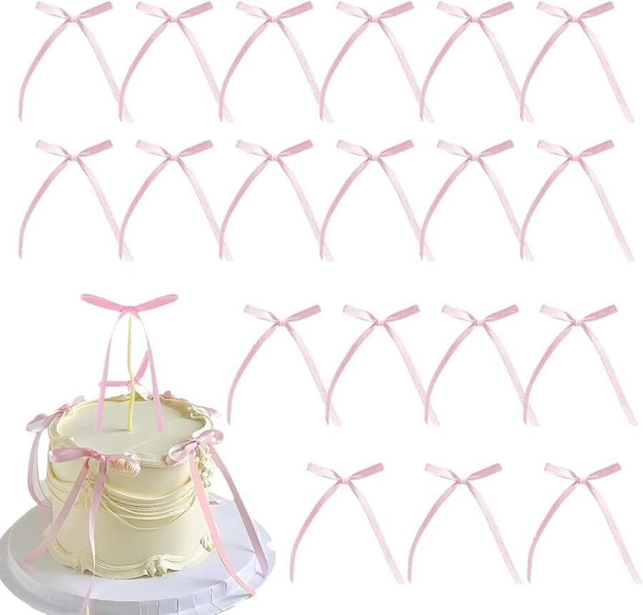 20 stuks roze strik taarttoppers strik cupcake toppers strik linten voor cake coquette thema decoraties feestdecoratiebenodigdheden voor babyshower verjaardag bruiloft