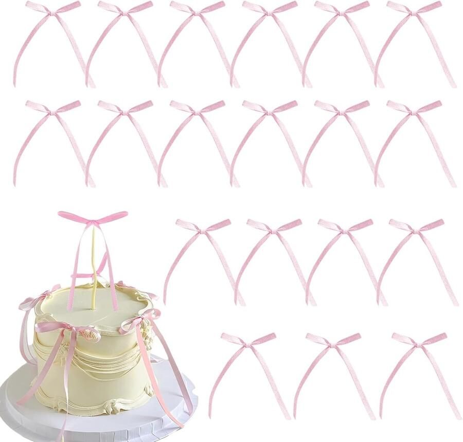 20 stuks roze strik taarttoppers strik cupcake toppers strik linten voor cake coquette thema decoraties feestdecoratiebenodigdheden voor babyshower verjaardag bruiloft