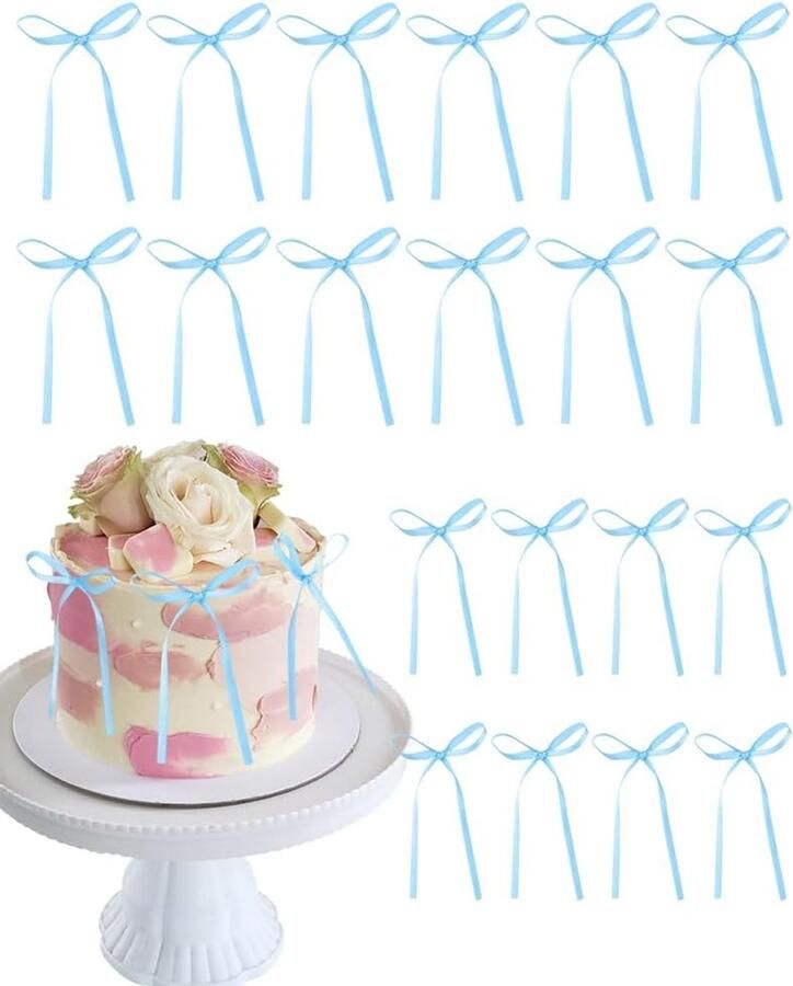 20 stuks taartdecoratie strikken voor bruiloft verjaardag bruidsfeest Valentijnsdag babyshower elegante decoratie voor taarten en geschenken (blauw)