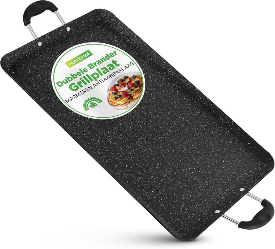 20 x 12 Dubbele Branders Grillpan Anti-aanbak Grillpan voor Gasfornuis Vaatwasserbestendig Warmtebestendige Handgrepen Egaal Warmteverdeling