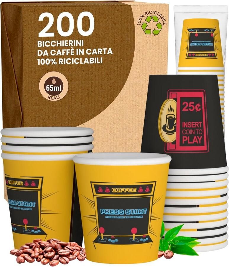 200 Kleine Biologisch Afbreekbare Koffiebekers Papier 65 ml Voor Espresso en Warme Dranken