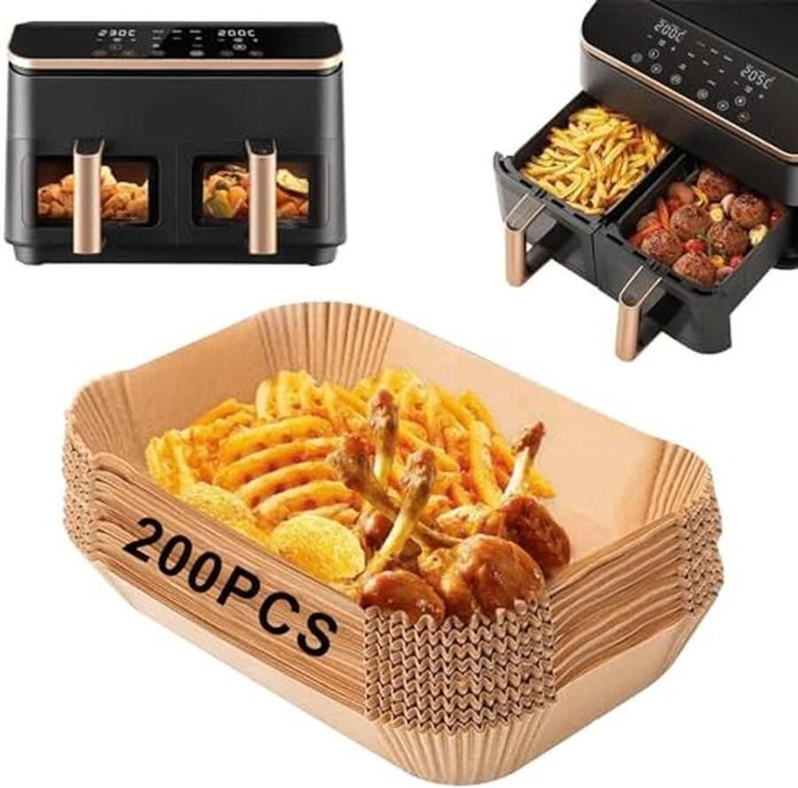 200 Stuks Airfryer Bakpapier voor Heteluchtfriteuse Hittebestendig en Anti-aanbak