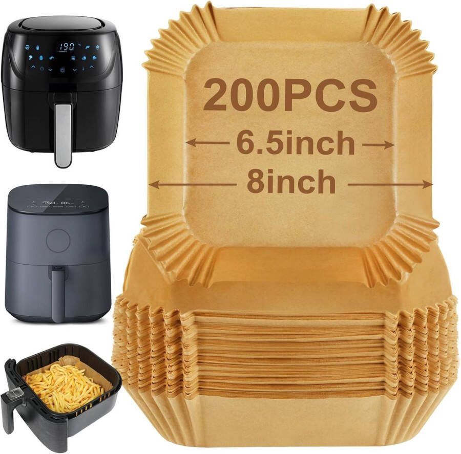 200 stuks Airfryer Liner Airfryer Accessoires olie-absorberende voedselpad vierkant bakpapier antiaanbakpapier voor Airfryer wegwerpbaar (binnenkant 6 5 inch) bruin 16.5cm - Foto 2