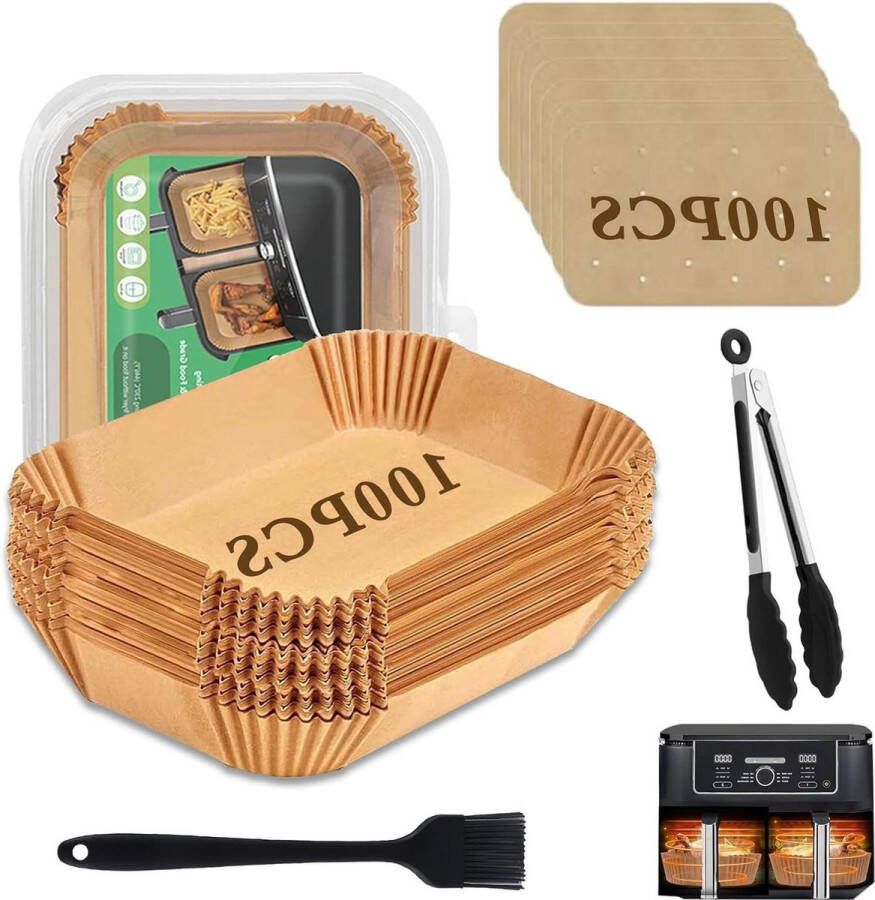 200 stuks Keukenpapier Airfryer bakpapier Bakje Accessoires Heteluchtfriteuse Inclusief Olieborstel Voedselklem