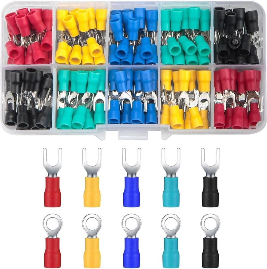 200 stuks ringkabelschoenen kabelverbinders ringkabelschoenen geïsoleerde connectoren stootverbinders knelverbinders platte stekker aansluitklemmen