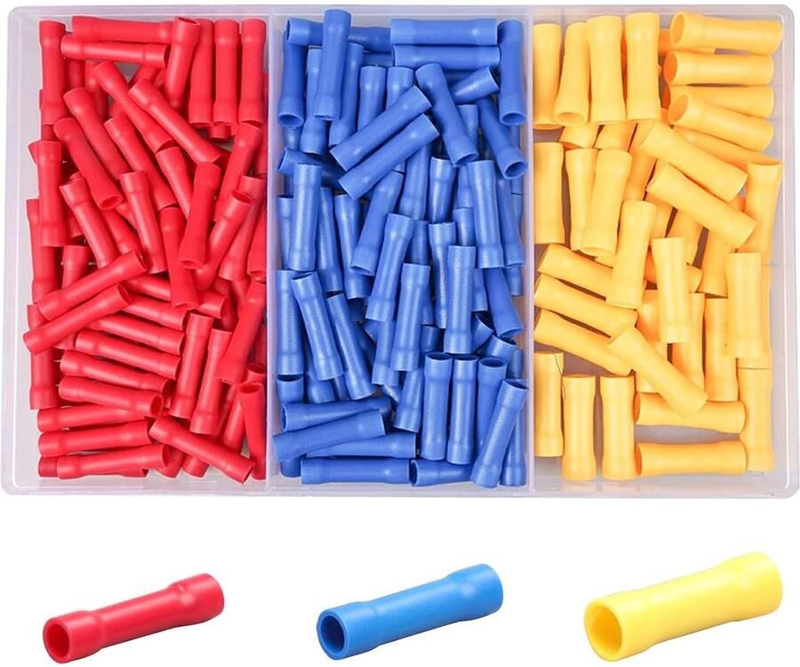 200 stuks stootverbinders 10 22 AWG knelverbinderkit elektrische geïsoleerde kabelverbinders voor kabels rood geel blauw