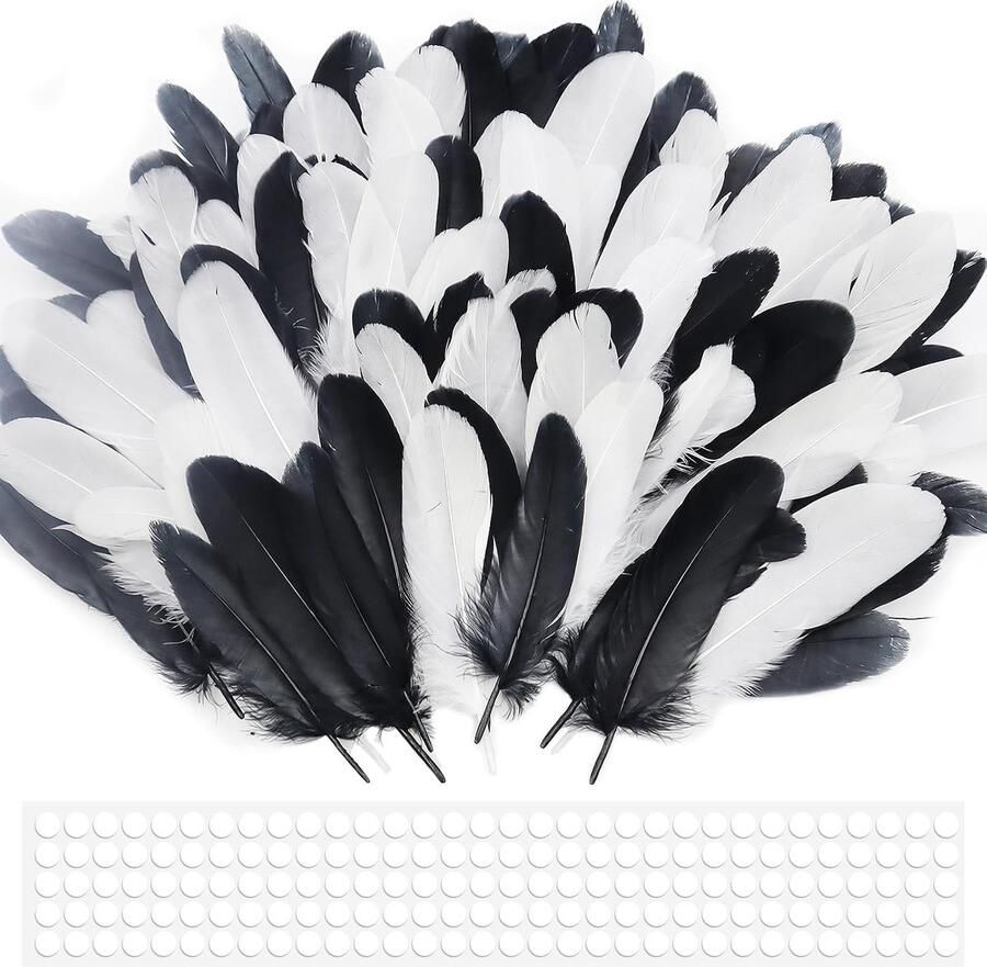200 stuks veren om te knutselen natuurlijke knutselveren decoraties ganzenveren 10-17 cm zwart en witte veren voor dromenvangers hoofdsieradenveren doe-het-zelf knutselen maskers