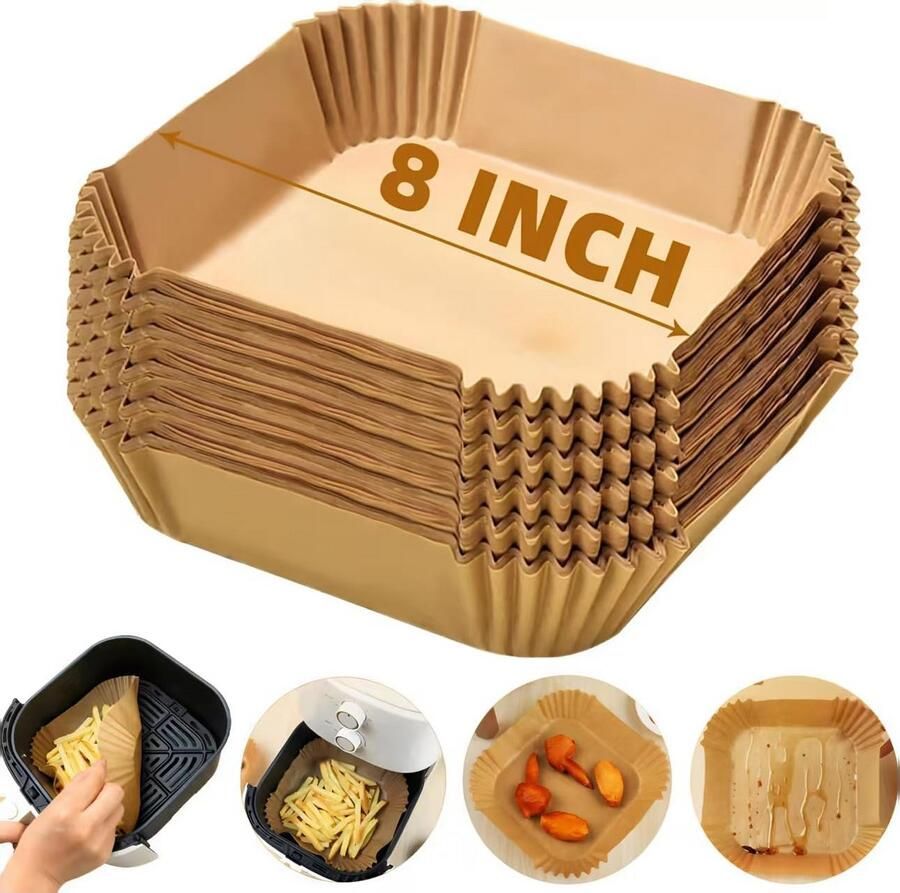 200 Stuks Wegwerp Airfryer Liners Vierkant Perkamentpapier 20cm Non-Stick Voor Heeteluchtfriteuse