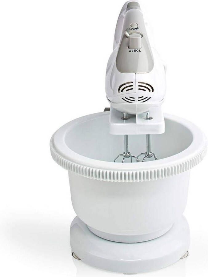 200 W Hand Mixer 5-Speed with Turbo Function Rotary Bowl 2 Dough Hooks 2 Beaters Grey White