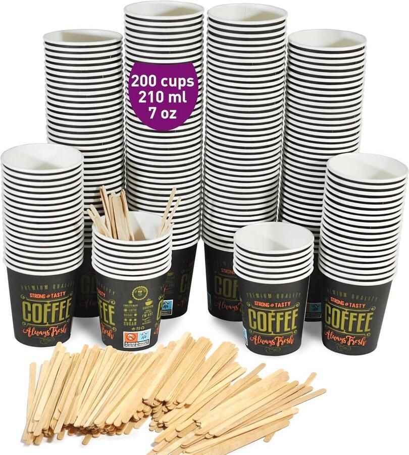 200 Wegwerpkoffiebekers van Stevig Papierkarton Perfect voor Espresso Lungo Cortado en Meer