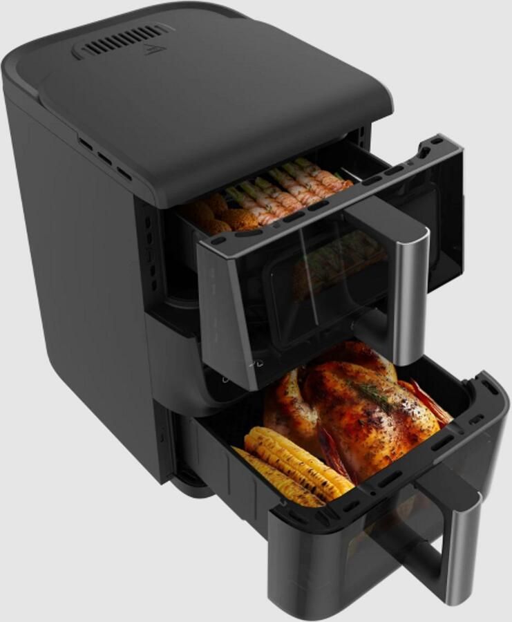 Cecotec 2000 W 10 L Airfryer – Cecofry DuoLevel 10000 DuoSize Window Digitale Airfryer zonder olie met gestapelde dubbele manden (3 5 L & 6 5 L) 10 voorinstellingen touchpaneel
