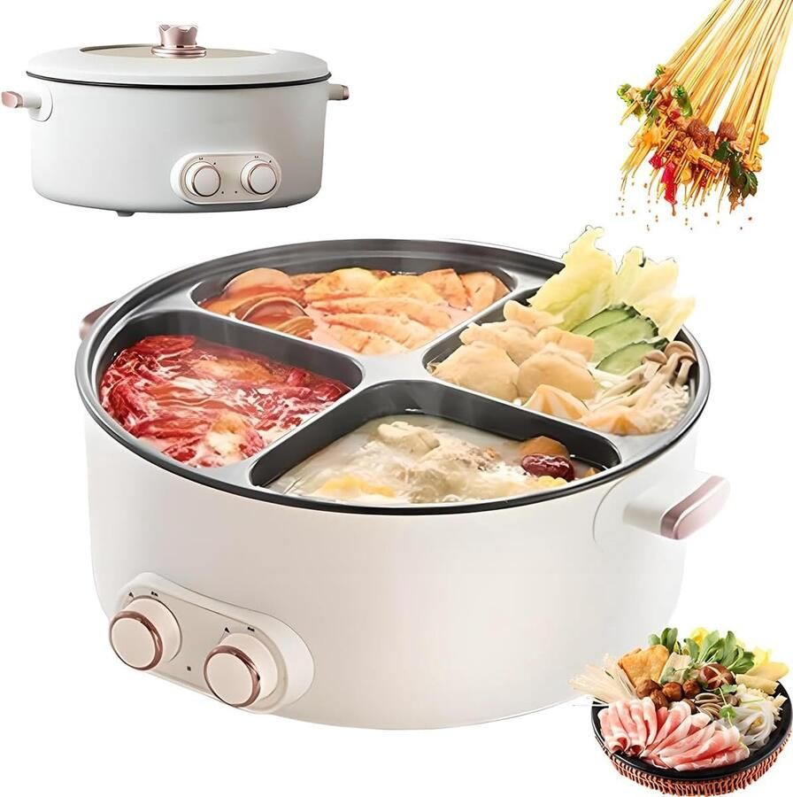 2000W elektrische hete pot 6L multifunctionele stoofpot met 4 compartimenten onafhankelijke temperatuurregeling voor thuis en slaapzaal koken