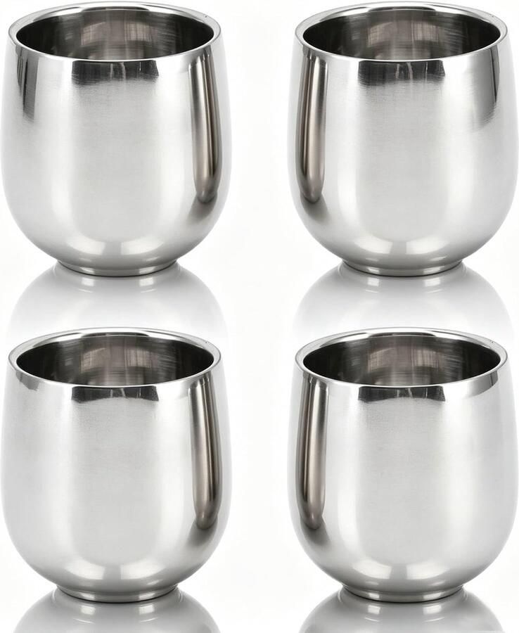 200ML Metalen Koffiekopje 4-pack Roestvrijstalen Geïsoleerde Beker Dubbelwandige Theekopjes Herbruikbare Waterglazen Voor Thuisrestaurant