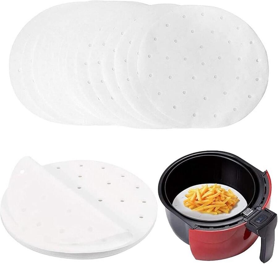 200x Ronde Luchtfriteuse Bakmatten Geperforeerd Perkamentpapier voor Airfryer Oven en Stomen 23 cm