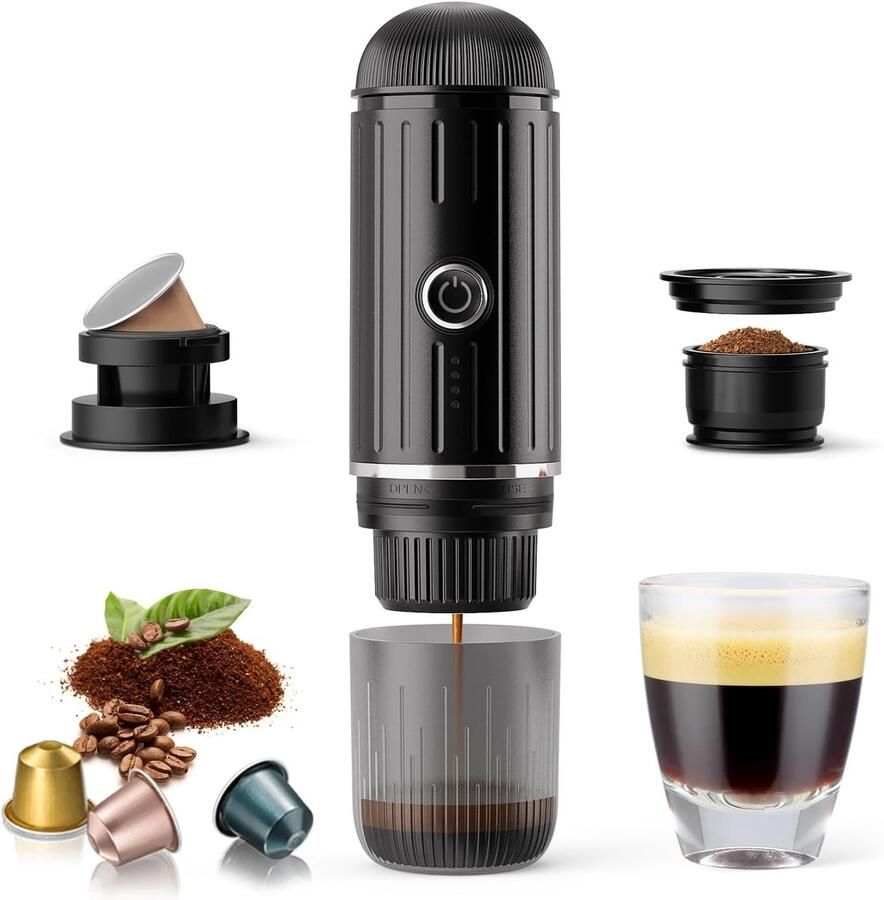 2026 Draagbaar elektrisch koffiezetapparaat voor gemalen koffie en NS-capsules. Snelle zelfverwarmingstechnologie met USB-C. Perfect voor campers wandelen kamperen kantoor en een actieve levensstijl. Een ideaal kerstcadeau voor mannen