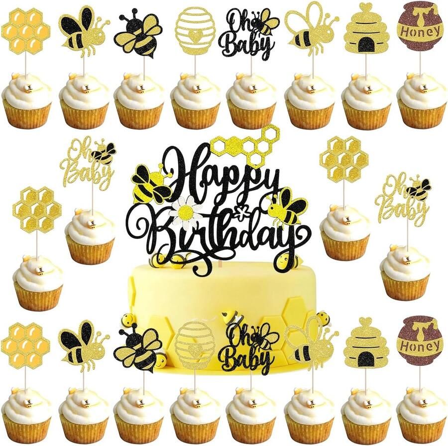 21 creatieve taartstekers met honingmotieven bijentaartdecoratie honingraatdessertdecoratie verjaardagsfeestaccessoires taartdecoratie voor vriendin en vriend