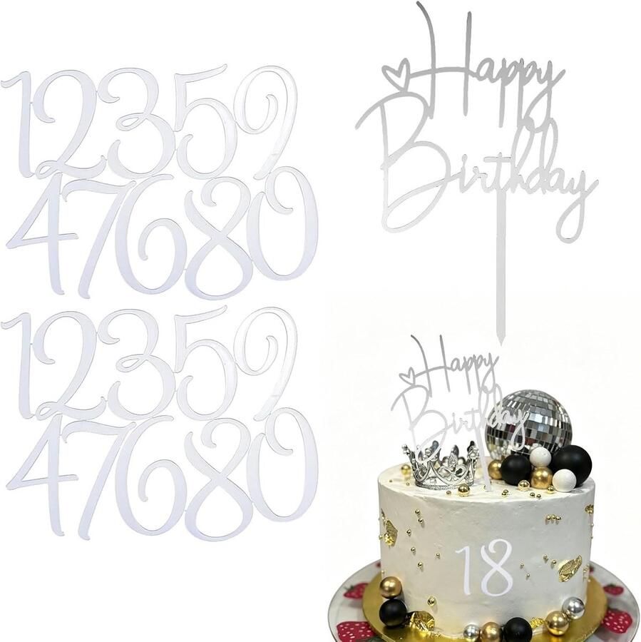 21-delige Zilveren Glanzende Acryl Cijfers Taarttoppers 0-9 Voor Handgemaakte DIY Taartdecoratie Voor Verjaardag Huwelijk Jubileum