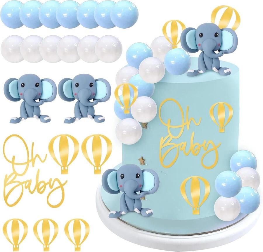 21 stuks olifant taartdecoratie verjaardag cupcake-decoratie Oh baby taart olifant Oh baby cake olifant Oh baby cupcake- olifant taart decoratie voor babyshower gender reveal