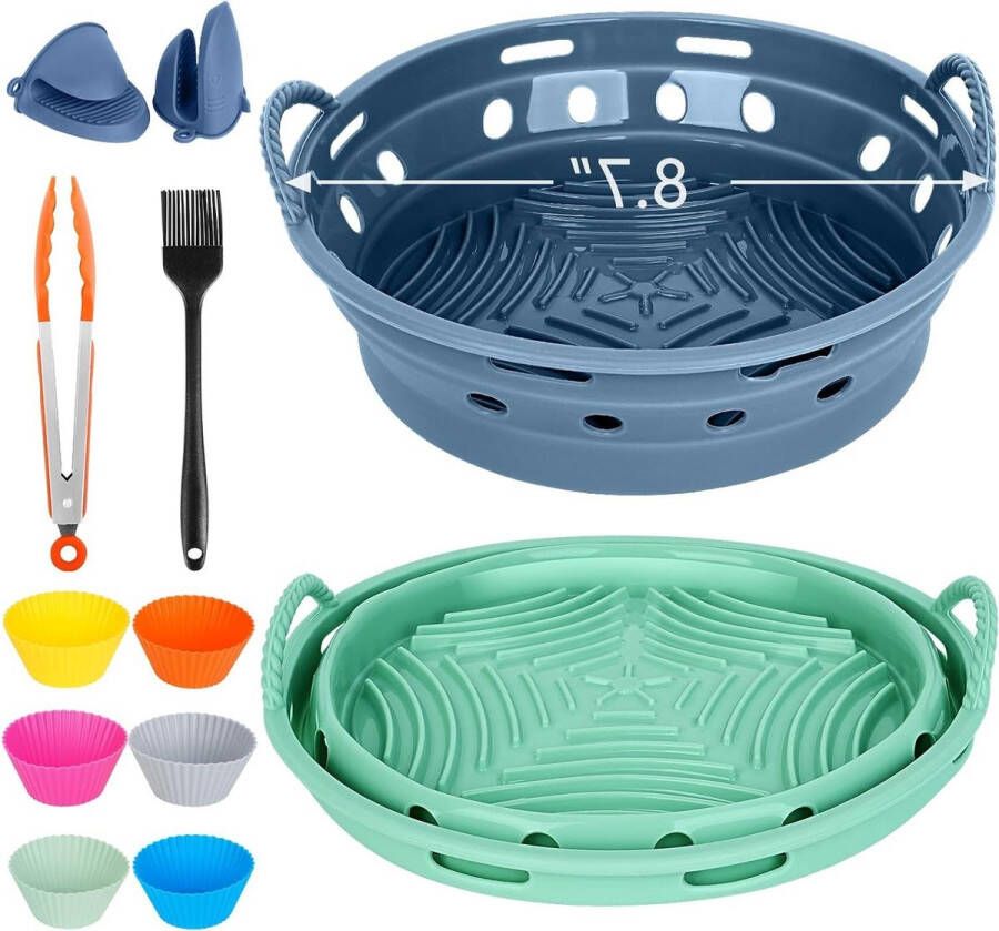 22-cm Siliconen Air Fryer Liners Herbruikbare Ronde Opvouwbare Accessoires Voedselkwaliteit Hittebestendig Upgrade Luchtcirculatie 2 stuks Air Fryer Silicone Pot