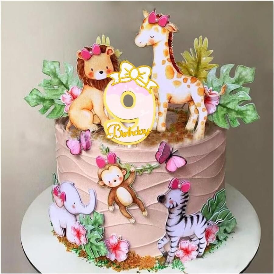 22 stuks taartdecoratie voor kinderen van 9 jaar verjaardag taartdecoratie dierentuin taartdecoratie dieren Happy Birthday safaridierentuin jungle taartdecoratie voor 9 jaar