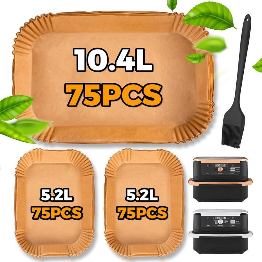 225 Stuks Air Fryer Bakpapier voor Ninja Dual Foodi FlexDrawer AF500EU 10.4L Air Fryer Liners Voor Duronic 10L AF500EUCP Heteluchtfriteuse Air Fryer Accessoires Voor Cosori 10L Instant 8.5L