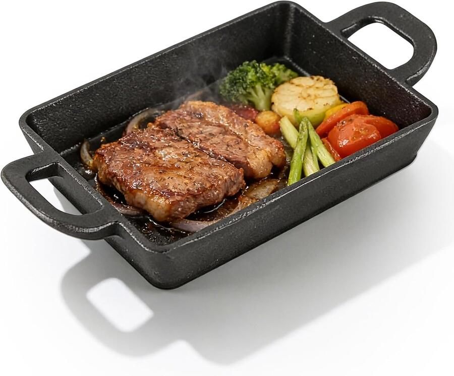 23 8 x 16 7 cm grillpan gietijzer: zwarte rechthoekige grillpan met twee handgrepen duurzame gietijzeren grillpan voor gasgrill oven gas of camping outdoor koken