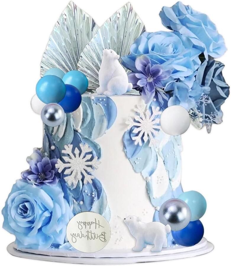 23-delige cake toppers met ijsberen en sneeuwvlokken voor winterfeesten bruiloften en verjaardagen inclusief blauwe bloemen decoraties