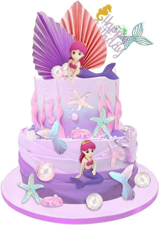 23 Stuks Zeemeermin Taartdecoratie Glitter Oceaan Thema Topper voor Meisjes Verjaardagsfeestje