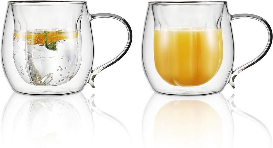 230 ml dubbelwandige bloemvorm geïsoleerde glazen koffiekopjes set van 2 hittebestendige borosilicaatglazen mokken met handvat voor thee latte cappuccino koude warme dranken