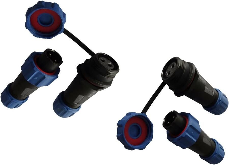 230V 12V IP68 16mm 2-polig 3-polig 2-Pin 3Pin ronde stekker aansluiting verbinder stekkerset met deksel waterdicht voor tuin boot auto 8mm kabeldiameter (2 sets 2-Pin)